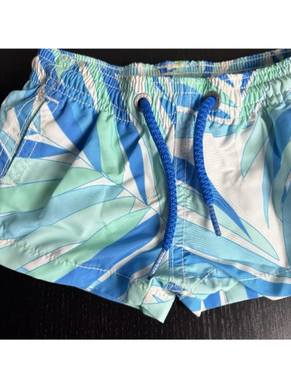 NWT MC2 Saint Barth Baby Boy Size 1Y Swim Trunks Palm Leaf Print Blue Green